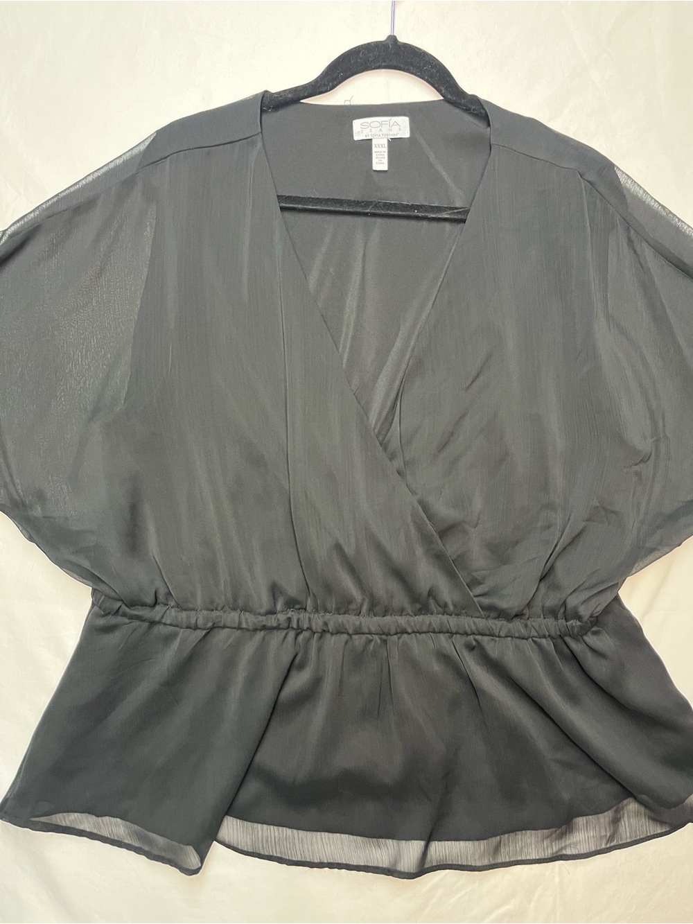 Sofia by Sofia Vergara Black Sheer Wrap Blouse